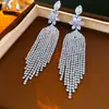 Pendientes Largos Exagerados con Flor de Pedrería y Borla, Estilo Europeo y Americano, Pendientes de Lujo Ligero de Gama Alta, Accesorios de Oreja de Moda y Únicos para Mujer