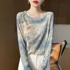 26 Estilo Nuevo Primavera y Verano Diseño Estampado Degradado Cuello Redondo Mujer Ligera Transpirable Tejido Interior Manga Larga Protección Solar Camisa Moderna