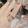 Anillo de gema luminosa brillante Camelia estilo Ins para mujer, chapado en oro, multicorte, color rosa flor de cerezo, anillo abierto cuadrado pequeño