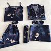 Pijama nuevo de siete piezas con flores para mujer, primavera, manga larga, tipo seda, sexy, para estar en casa