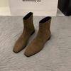 Botines Delgados para Mujer, Nuevo Estilo Otoño e Invierno 2026, Tacón Medio Grueso, Forro de Felpa, Botas tipo Martin Elásticas, Botines de Ante Marrones