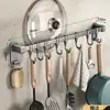 Estante de Almacenamiento para Cocina Montado en la Pared Estante con Ganchos para Espátula y Cuchara Estante de Almacenamiento Integrado Colgador Multifuncional para Cuchillos y Tapas de Ollas