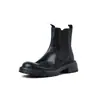 Botines Chelsea de piel genuina para mujer, nuevo estilo otoño/invierno, con acabado cepillado, tacón medio grueso, diseño de suela única y estilo de bota corta, talla 40