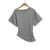 Celebridad de Internet Sexy Slim Un Hombro Hombro Inclinado Camiseta de Manga Corta para Mujer Verano 2025 Irregular Sexy Elegante Top con Hombros Descubiertos