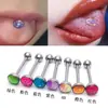Uña de lengua con degradado de escamas de pez de 7 colores, clavo de hueso de oreja de varilla larga de acero inoxidable, color mágico de gota de aceite, joyería para perforación de lóbulo de oreja