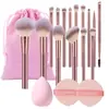 Set Completo de 19 Piezas de Brochas de Maquillaje al por Mayor con Bolsa de Almacenamiento, Esponja de Belleza y Aplicador de Polvo, Pelo de Nylon, Brochas para Sombra de Ojos, Rubor y Polvo