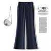 Calça Flare Casual de Cintura Alta com Meio Elástico, Nova, Estilo de Trabalho para Primavera e Outono, Versátil, Emagrecedora