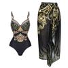 En Stock 2023 Europeo y Americano Amazon Aliexpress Negro Dorado Traje de Baño de una Pieza Bikini de Vacaciones para Mujer Estilo Deportivo