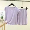Nuevo Conjunto de Hogar ECO-Seda de Verano para Mujer, Cuello en V Manga Corta Color Sólido Pantalones Cortos Cómodos Conjunto de Dos Piezas, Se Puede Usar Afuera