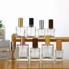 Botella de perfume cuadrada transparente de vidrio plano, botella de spray de niebla fina portátil, botella vacía rellenable de perfume cosmético, admite venta al por mayor