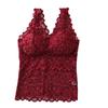 Ropa interior de encaje tipo chaleco para mujer, de longitud media, con escote en V, estilo de celebridad de internet, anti-exposición con copas en el pecho