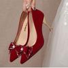 Sapatos de Casamento Salto Alto Feminino 2025 Primavera Novo Estilo Chinês Vermelho Noiva Casamento Sapatos Vermelhos Brinde Estilo Chinês Xiuhe Salto Alto