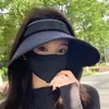 Sombrero de protección solar para mujer con ala ancha, seda de hielo, sombrero de sol de verano con parte superior abierta, protección UV, adelgazante de rostro, cubre rostro, sombrero de sol fresco