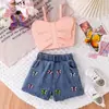 Comércio Exterior Transfronteiriço Europeu e Americano Verão Novo Conjuntos para Meninas, Crianças Pequenas e Médias Camisola + Shorts Estampados Venda Direta de Fábrica