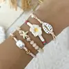 Conjunto de Pulseiras Boêmias Europeias para Mulheres Verão Praia Estrela do Mar Concha Tartaruga Contas de Semente Pulseiras