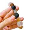 Pulsera de plata de ley 925 de 12-16 mm, cristal amarillo natural de alta calidad, obsidiana negra dorada, cristal de polvo súper siete
