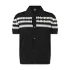 Taeleplus Cardigan de Tricô de Verão de Alta Qualidade Padrão Diamante Retrô Estilo Old Money Camiseta Masculina com Gola Reversível e Manga Curta Ts13