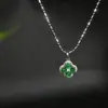 Collar de Jadeíta Birmana Natural Grado A Trébol de Cuatro Hojas Colgante para Mujer Colgante Totalmente Verde Diversidad de Estilo Chino Único 9119