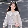 Conjunto de dos piezas para niñas, estilo coreano moderno, para primavera y otoño, estilo universitario versátil, sudadera de manga larga y pantalones casuales de color liso