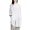 Camisa Retro de Lino para Mujer 2025 Holgada de Longitud Media Manga Larga Top de Tai Chi Falda Camisa de Algodón y Lino
