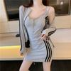 Traje de Falda de Moda de Primavera y Verano para Mujer 2024 Nuevo Chaqueta de Manga Larga Top Ajustado Sexy Falda con Tirantes de Cadera Conjunto de Dos Piezas