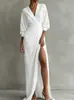Plataforma Independiente de Comercio Electrónico Ropa Nueva Europea y Americana Transfronteriza para Mujer Vestido de Cuello en V Ceñido a la Cintura Estilo Vestido de Vacaciones Primavera y Verano
