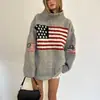 Suéter de Punto Jacquard con Bandera Holgado Talla Grande Y2K Invierno Transfronterizo Estilo Callejero Retro para Mujer Venta al por Mayor