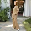 M355 # Roupa Feminina Turca Transfronteiriça Outono e Inverno Novo Conjunto de Suéter Moda Cor Color Block Calça Wide Leg Conjunto de Duas Peças Tricot