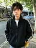 Chaqueta cárdigan con patrón de escamas de dragón retro americano para hombre, sudadera de otoño de moda con cuello alto y tres rayas, top de alta gama para pareja