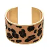 Pulseira Aberta de Couro Plissado Geometricamente Torcido Estampada de Leopardo Moda Transfronteiriça Pulseira Retrô Pulseira de Alto Padrão Europeia e Americana para Mulheres