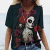Outlet de Fábrica Camiseta Feminina de Manga Curta com Caveira Camisa Casual, Camiseta Feminina Gola V, Nova Moda