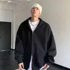 Sudadera con Capucha Estilo Americano de Doble Cremallera para Hombres y Mujeres, Chaqueta Cardigan Holgada de Hombros Caídos de Color Sólido, Estilo Perezoso de Calle, Fuente Mayorista