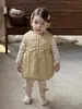 [Personalizado] Conjunto de vestido de invierno para niña pequeña, estilo coreano, forro polar, manga larga, vestido acolchado moderno y cálido para niñas