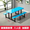 Mesa de jantar e conjunto de cadeiras de cantina em aço inoxidável para 4 pessoas 6 pessoas escola hospital fábrica mesa e cadeira de staff conjoined espessadas fast food