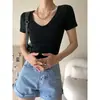 Camiseta corta de manga corta con cuello en V, corte ajustado, diseño deconstruido SINAN para mujer, estilo nicho, nueva colección otoño/invierno 2026, SN1284