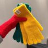 Guantes Largos de Dopamina para Mujer Otoño e Invierno Gruesos Cálidos Resistentes al Frío Color Sólido Lana Mezclada Tejidos Ciclismo Conjunto de Cinco Dedos