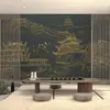 Papel de parede paisagem com conceito artístico Pavilhão Jinshan Papel de parede para fundo de parede de TV chinesa Tecido de parede mural para sala de estar de casa de chá