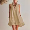 Vestido sin mangas de doble bolsillo con cremallera, cuello en V y falda de línea A con volantes para mujer, nuevo estilo Primavera/Verano de Comercio Exterior Europeo y Americano 2026