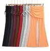 Pantalones Acampanados de Yoga y Fitness con Cordones Laterales, Caídos de Cintura Baja Sexy Adelgazantes de Alta Elasticidad Casual de Campana Largos