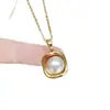 Pendente Versátil de Pérola de Água Doce Quadrada Simples e de Alto Padrão Estilo Francês Colar de Pérolas Quadradas Joias Atacado e Dropshipping