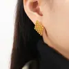 Pendientes de diseño sencillo personalizados, con cuentas redondas geométricas europeas y americanas, con costuras gráficas, chapados en acero de titanio y oro de 18 quilates.