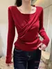 BLUSA OFICIAL de Principios de Otoño Estilo Francés Perezoso Adelgazante Ceñidor de Cintura Falsa de Dos Piezas Cruzada Cuello Redondo Manga Larga 16563