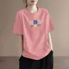 Moda Verão Comércio Exterior Versátil Estiloso Solto Estampado Gola Redonda Tamanho Grande Casual para o Dia a Dia Manga Curta Tendência Camiseta Roupas Femininas