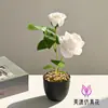 Rosa de Dos Cabezas Pequeño Bonsái Flor Artificial Decoración Sala de Estar Estudio Flor Falsa Artificial Decoración de Escritorio de Oficina Decoración de Planta en Maceta