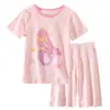 Terno de manga curta infantil Terno de ar condicionado para meninas dos desenhos animados Roupas para casa Shorts de manga curta para bebês de duas peças
