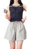 Shorts Deportivos Anchos para Mujer para Verano, Delgados, Nuevo Estilo 2025, Casual de Cintura Alta, Petite, Shorts Grises de Secado Rápido de Cinco Puntos
