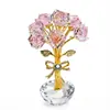 Luz de Rosa de Cristal Lujo Ligero Flor de Rosa Giratoria Artesanía Decoración de Mesa de Oficina Boda Decoración de Rosa de Mano