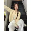 Cárdigan Corto de Punto Amarillo para Mujer Otoño Invierno Ropa de Abrigo Suéter Suave Lecheso Esponjoso Estilo Perezoso Holgado Adelgazante Top