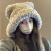 Chapéu Estilo Coreano Fofo Lei Feng para Mulheres no Outono e Inverno, Chapéu de Pelúcia com Orelhas de Urso e Forro de Lã, Espessado para Ciclismo, Chapéu de Proteção para Orelhas à Prova de Frio