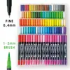 Traje de bolígrafos de acuarela de doble punta de 132 colores 120 colores 100 colores Marcador de punta suave al agua Estudiantes de arte Pluma de línea fina